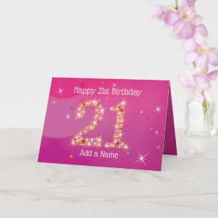 21e anniversaire - Numéro d'étoile - rose - Carte