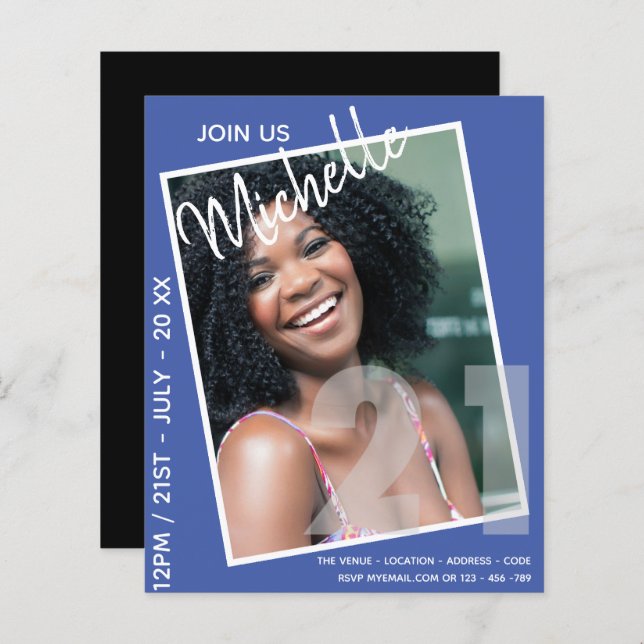 21e anniversaire PHOTO Invitation Moderne (Devant / Derrière)