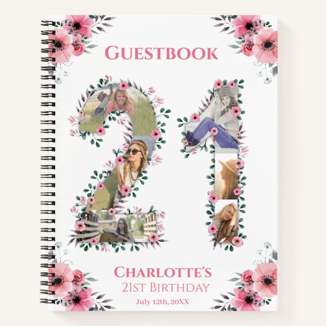 21e Anniversaire Photo Pink Flower White Livre d'i (Devant)
