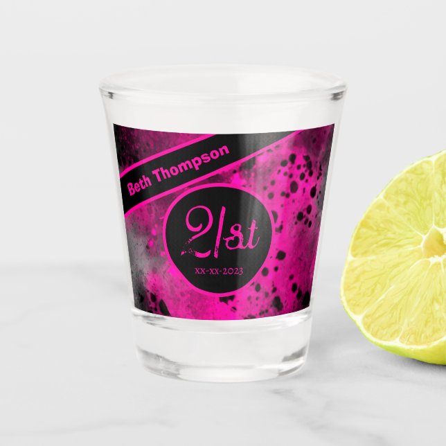 21e Anniversaire Pink Paint Splatter Verre de tir (Devant)
