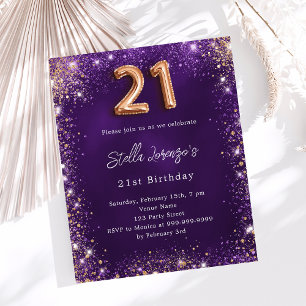 21e Anniversaire rose violet invitation en or