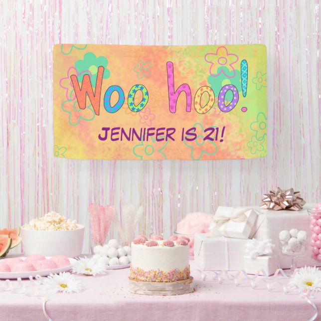 21e anniversaire WooHoo Nom bannière personnalisée (Fête)