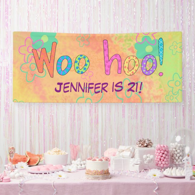 21e anniversaire WooHoo Nom Bannière personnalisée (Fête)