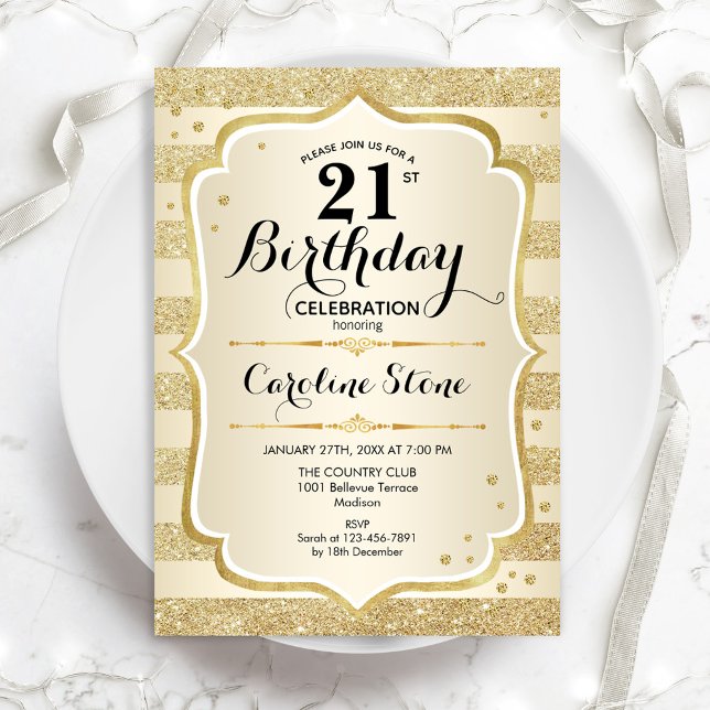 21e fête d'anniversaire - Gold Invitation (Créateur téléchargé)
