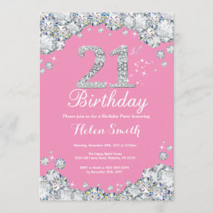 21e Invitation anniversaire Diamant rose et argent