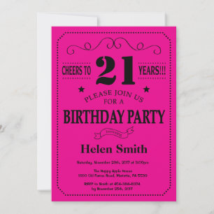 21e Invitation d'anniversaire Black and Hot Pink