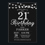 21e Invitation d'anniversaire noir et blanc<br><div class="desc">21e Invitation d'anniversaire avec des lampes à cordes. Arrière - plan noir. Invitation anniversaire d'élégante femme ou homme. 13e 15e 16e 18e 20e 21e 30e 40e 50e 60e 70e 80e 90e 100e, n'importe quel âge. Pour plus de personnalisation, cliquez sur le bouton "Customiser" et utilisez notre outil de conception pour...</div>