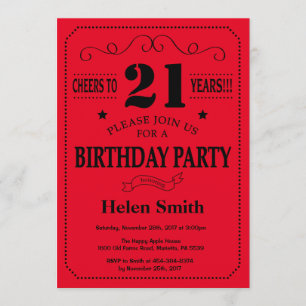 21e Invitation d'anniversaire Noir et Rouge