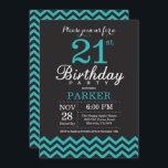 21e Invitation d'anniversaire Noir et Turquoise<br><div class="desc">Invitation 21e anniversaire avec Black et Turquoise Chevron. Tableau de bord. Anniversaire adulte. Homme ou Femmes Anniversaire Invitation. Pour plus de personnalisation,  cliquez sur le bouton "Customiser" et utilisez notre outil de conception pour modifier ce modèle.</div>