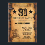 21e Invitation Occidentale Anniversaire<br><div class="desc">21e Invitation Occidentale Anniversaire. Cowboy Horse Wild West thème fête d'anniversaire. Arrière - plan rustique de la campagne de bois. Pour plus de personnalisation,  cliquez sur le bouton "Customiser" et utilisez notre outil de conception pour modifier ce modèle.</div>