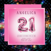 21e Numéro Ballons Invitation d'anniversaire