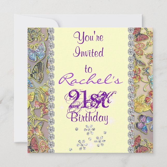 21e PURPLE BOUTTERFLY Anniversaire Invitation BLIN (Devant)
