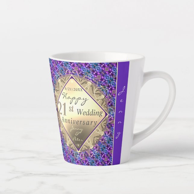 21ème anniversaire de laiton avec Iolite Latte Mug (Droite)
