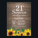 21ème invitation d'anniversaire de surprise<br><div class="desc">21ème invitation d'anniversaire de surprise rustique de tournesol. Fleurs florales et arrière - plan en bois rustique. Cru de pays rétro. Anniversaire de femmes. 12ème 13ème 15ème 16ème 18ème 20ème 21ème 30ème quarantième cinquantième soixantième soixante-dixième quatre-vingtième quatre-vingt-dixième 100th, tous âges. Digitals imprimables. Pour davantage de personnalisation, cliquez sur svp la...</div>