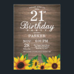 21ème invitation d'anniversaire de tournesol<br><div class="desc">21ème invitation d'anniversaire de tournesol rustique. Fleurs florales et arrière - plan en bois rustique. Cru de pays rétro. Anniversaire de femmes. 12ème 13ème 15ème 16ème 18ème 20ème 21ème 30ème quarantième cinquantième soixantième soixante-dixième quatre-vingtième quatre-vingt-dixième 100th, tous âges. Digitals imprimables. Pour davantage de personnalisation, cliquez sur svp la "personnaliser il"...</div>