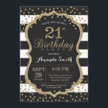 21ème Invitation d'anniversaire. Noir et parties<br><div class="desc">21ème Invitation d'anniversaire pour les femmes ou l'homme. Noir et invitation de fête d'anniversaire d'or. Confettis de parties scintillantes d'or. Rayures noires et blanches. Digitals imprimables. Pour davantage de personnalisation,  cliquez sur svp la "personnaliser il" bouton et utilisez notre outil de conception pour modifier ce modèle.</div>