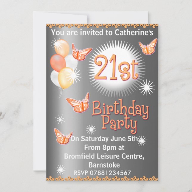 21ème invitation de fête d'anniversaire de dames (Devant)