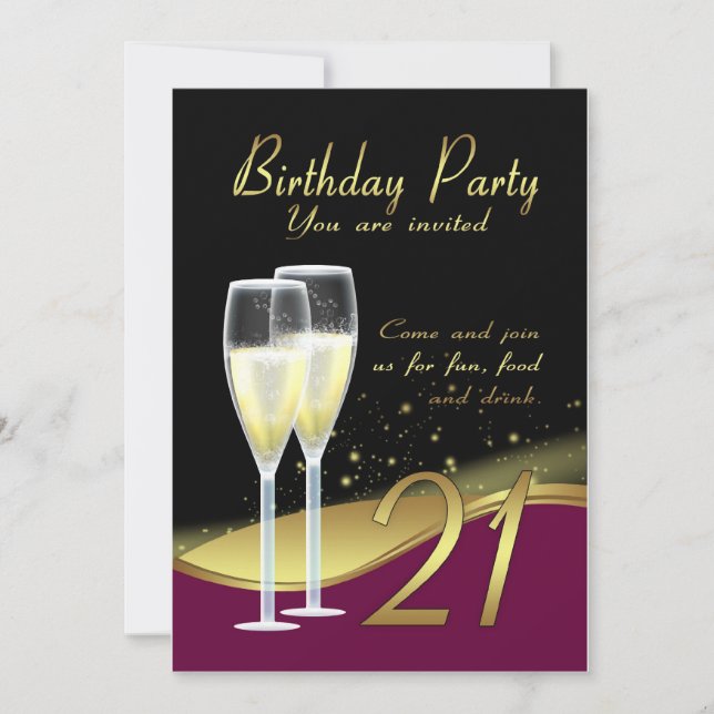 21ème invitation élégante de fête d'anniversaire (Devant)