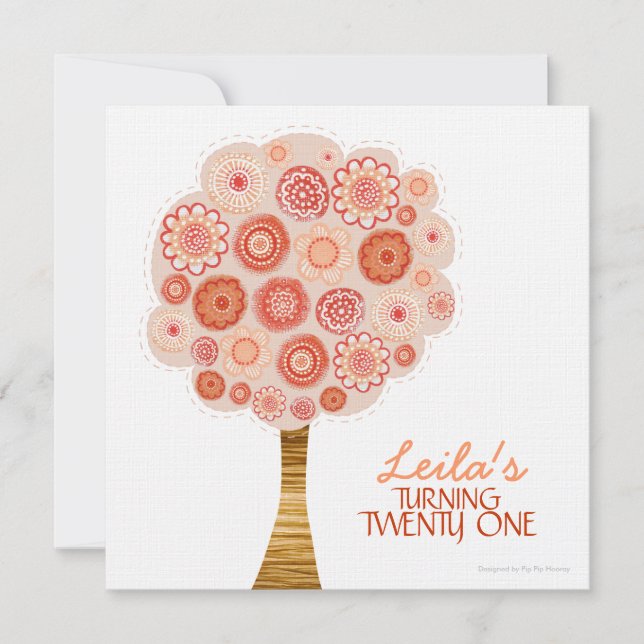 21ème Invitation orange d'arbre de fleur de fête (Devant)