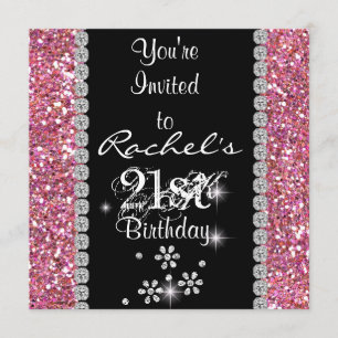 21ème Invitation ROSE BLING de fête d'anniversaire