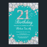 21ème Invitation Teal d'anniversaire et diamant<br><div class="desc">21ème Invitation d'anniversaire. Teal et arrière - plan turquoise d'Aqua de turquoise de diamant argenté de fausse pierre. Invitation élégant de coup d'anniversaire. Anniversaire adulte. Anniversaire de femmes. Anniversaire d'hommes. Pour davantage de personnalisation, cliquez sur svp la "personnaliser il" bouton et utilisez notre outil de conception pour modifier ce modèle....</div>