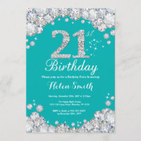21ème Invitation Teal d'anniversaire et diamant