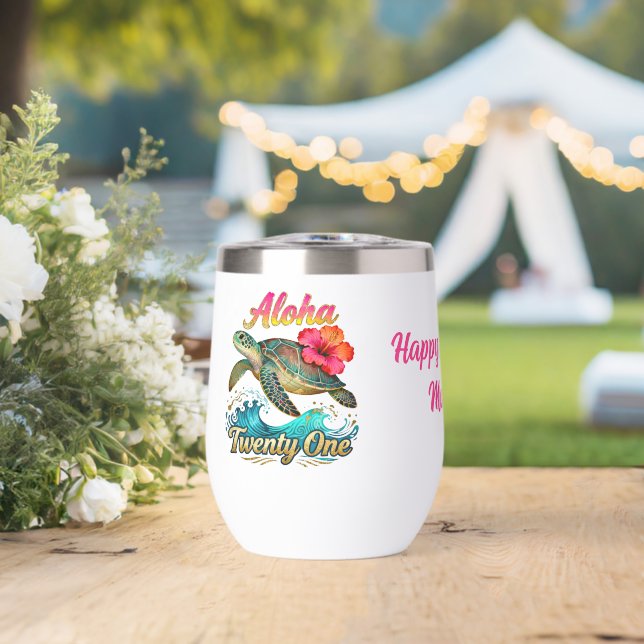  21st Birthday Personalized Tropical Sea Turtle  (Mariage (pivoté))