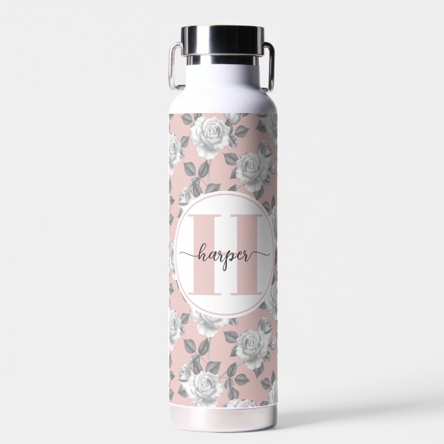 22 oz. Jardin rose Monogramme Bouteille d'eau ros (Avant)