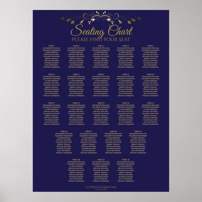 22 Tableau simple Gold & Navy Mariage Seating Char (Devant)