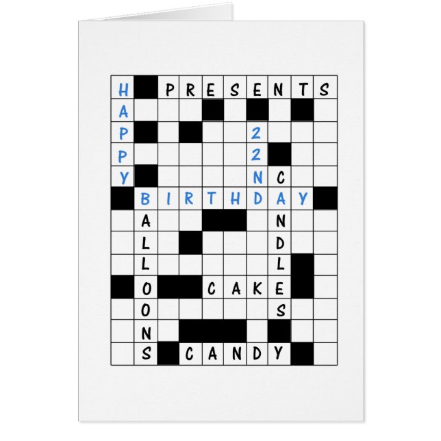 22e anniversaire, Crossword Puzzle carte d'anniver (Devant)