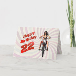 22e carte d'anniversaire avec une fille de moto