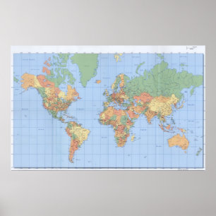22x34 Cartes du monde, Poster de la carte imprimée