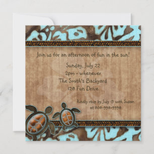 232 Luau Party Invitation Tortue bleue Brown