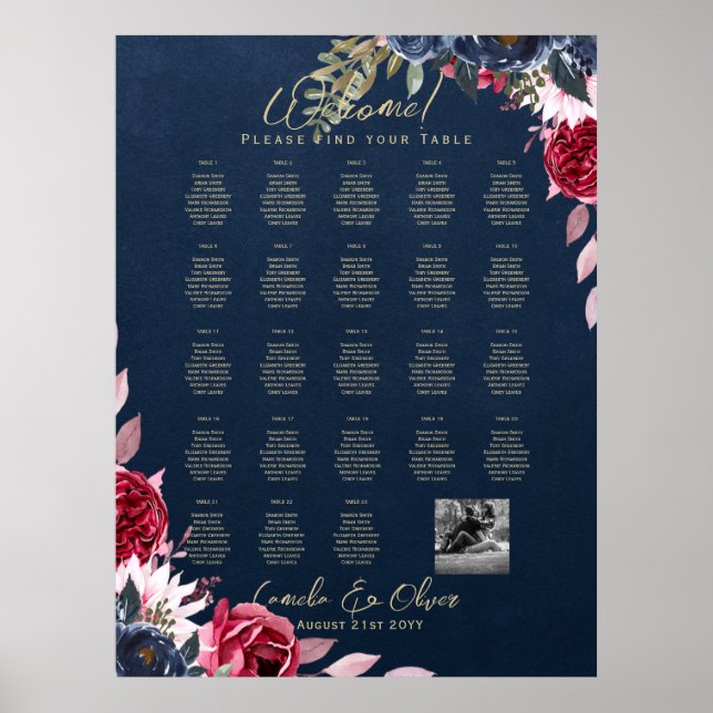 23 Tableau de sièges Photo Bienvenue avec les noms (Devant)