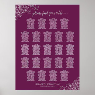 23 Tableau Mariage Cassis en dentelle d'argent