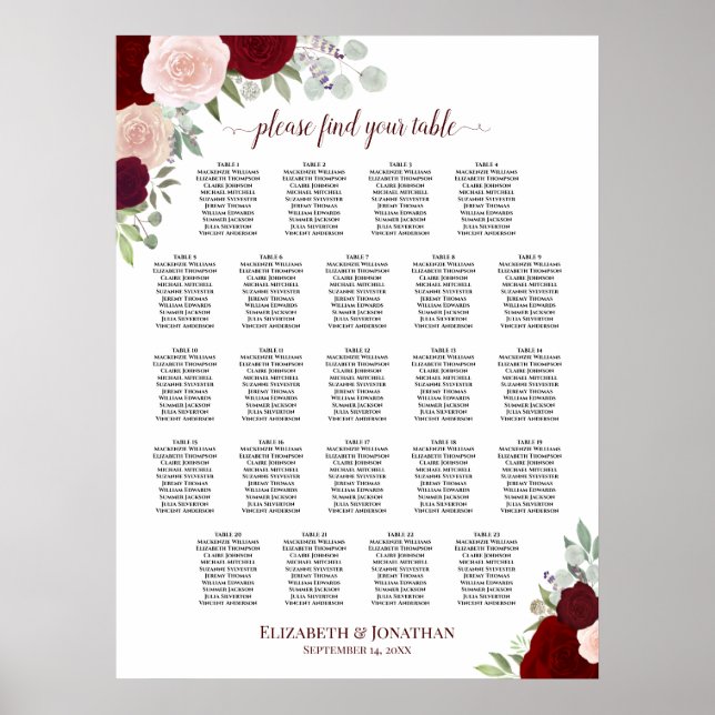 23 Tableau Mariage floral rouge et rose (Devant)