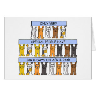 24 avril Anniversaire, Cute Cartoon Cats.