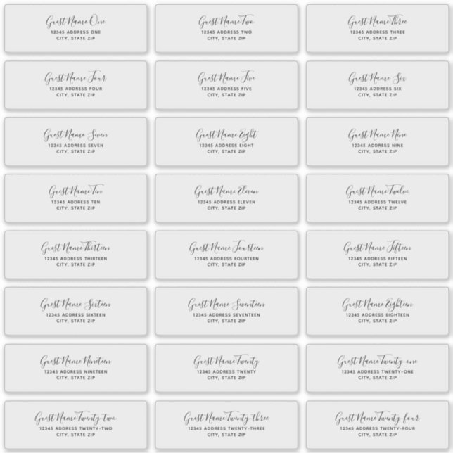 24 Étiquettes d'adresse individuelles pour invités (Devant)