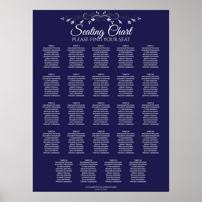 24 Tableau Élégant Mariage bleu de la Marine (Devant)