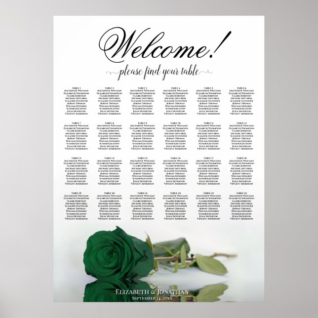24 Tableau Émeraude Vert Rose Mariage Siège (Devant)