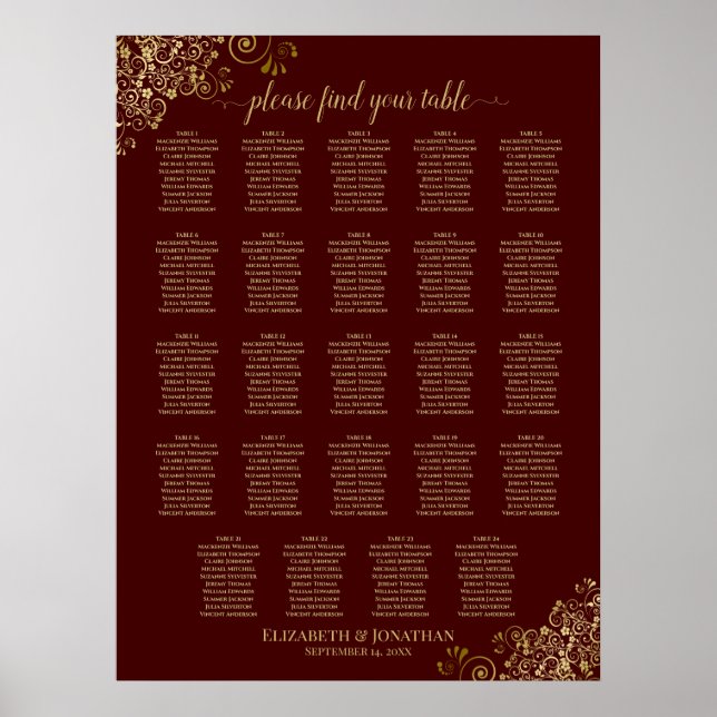 24 Tableau Gold & Auburn Brown Mariage Siège Graph (Devant)