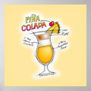 24" X 24" POSTER - PINA COLADA RECETTE COCKTAIL AR