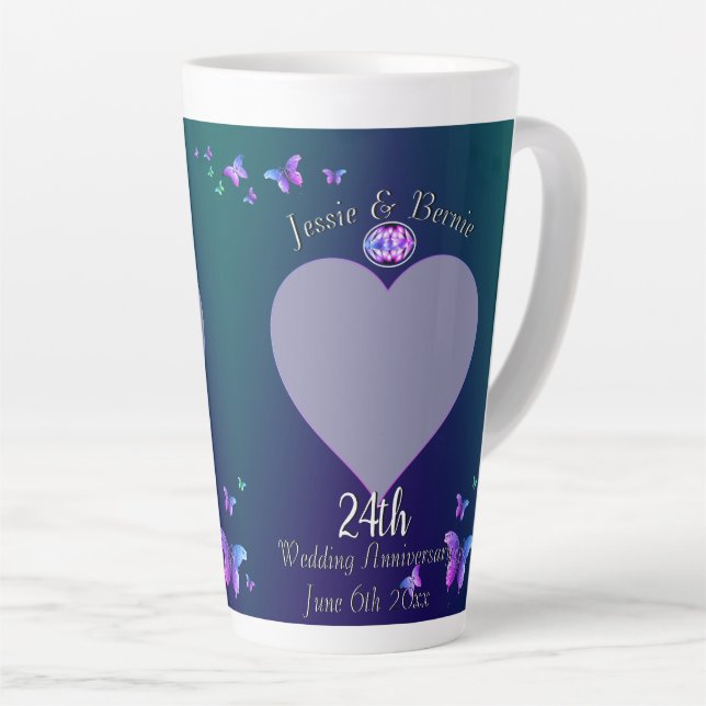 24e anniversaire du Mariage Mug latte bleue (Angle droit)