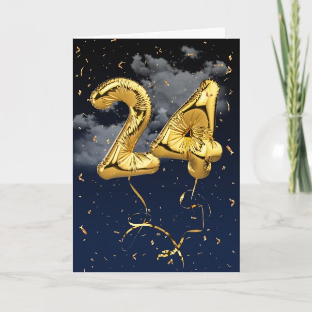 24e Anniversaire Gold Mylar Balloon et carte Confe (Devant)