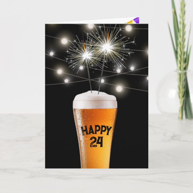 24e Anniversaire Sparkler En Verre De Bière Carte (Devant)