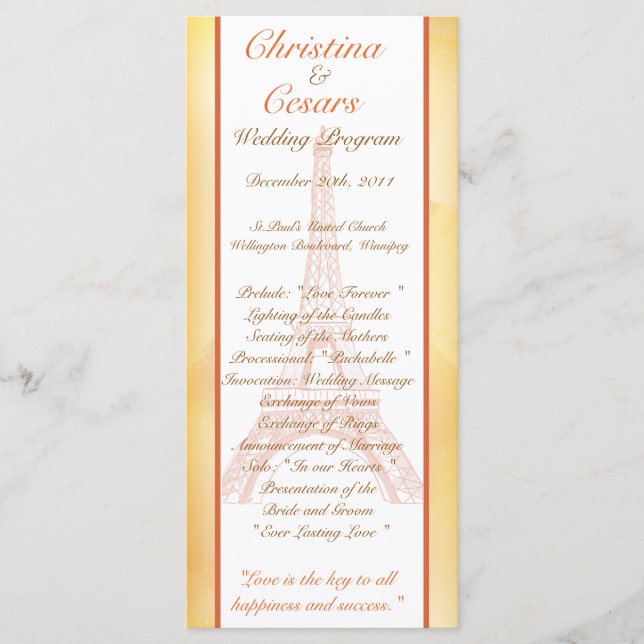 25 4 x 9 Programme Mariage Paris Peach (Devant)