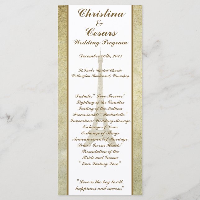 25 4 x 9 Programme Mariage Vintage Paris (Devant)