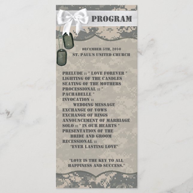 25 4x9 Programme de mariage ARMY ACU Camo Camou Un (Devant)