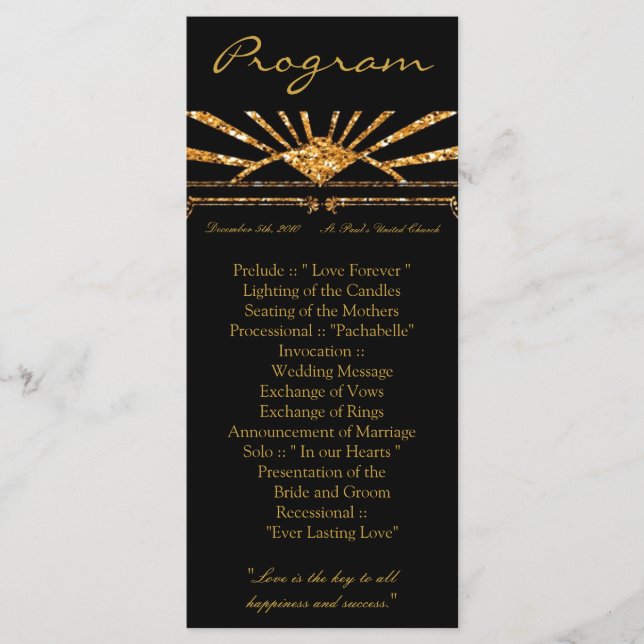25 4x9 Programme de mariage Art Déco Roaring 20s G (Devant)