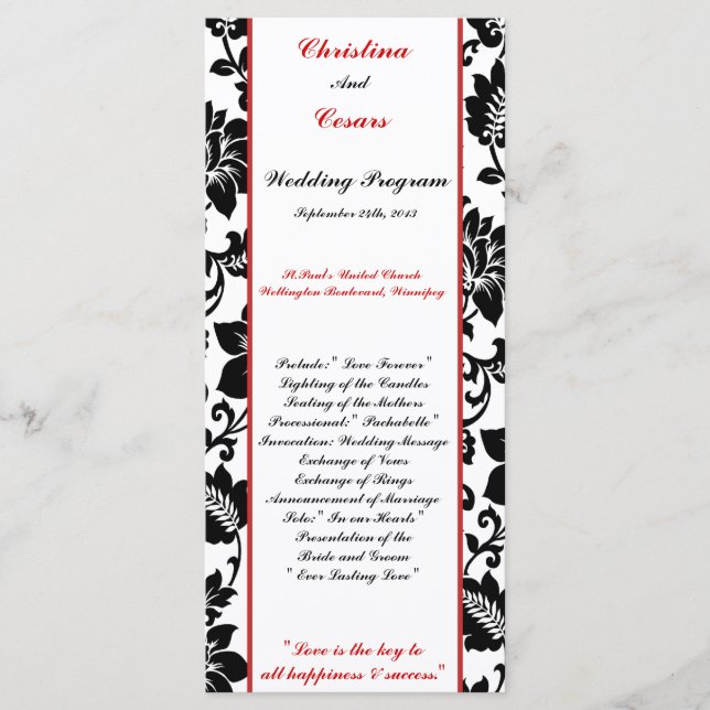25 4x9 Programme de mariage Black Flourish Red Str (Devant)